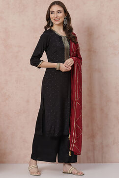 Black Viscose Straight Suit Set image number 6